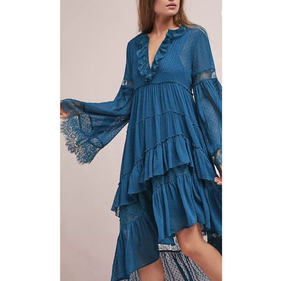 Maeve By Anthropologie Meadow Ruffle Dress - Size XS - Teal - Picture 2 of 10